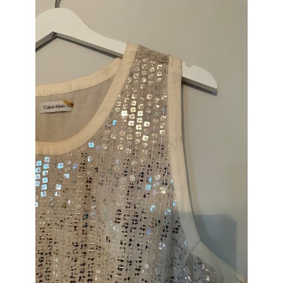 Calvin Klein Size 10 Cream Gold Sequin Tank Mini Dress Cocktail Party Birthday - Picture 5 of 10